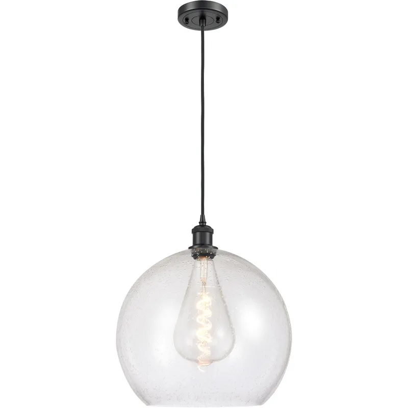 Ballston Athens LED 13.75 inch Matte Black Pendant Ceiling Light in Seedy Glass, Black Textured