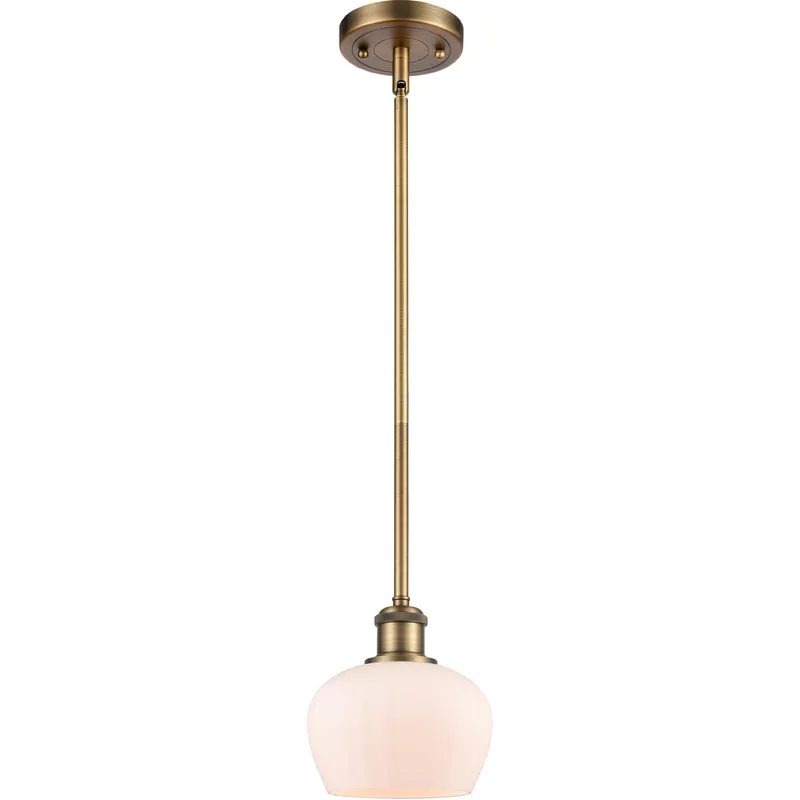 Ballston Fenton LED 7 inch Brushed Brass Pendant Ceiling Light in Matte White Glass, Ballston