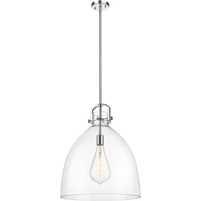Newton Bell 1 Light 18 inch Polished Nickel Pendant Ceiling Light in Clear Glass