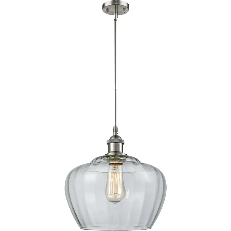 Ballston Large Fenton 1 Light 11 inch Brushed Satin Nickel Pendant Ceiling Light in Clear Glass, Ballston
