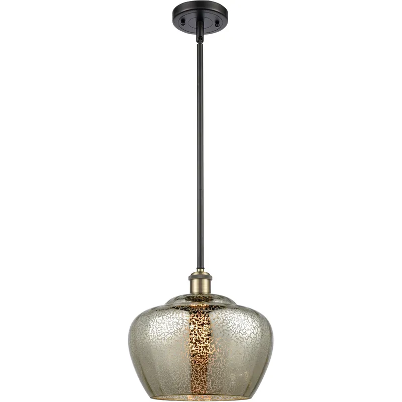 Ballston Large Fenton 1 Light 11 inch Black Antique Brass Pendant Ceiling Light in Mercury Glass, Ballston