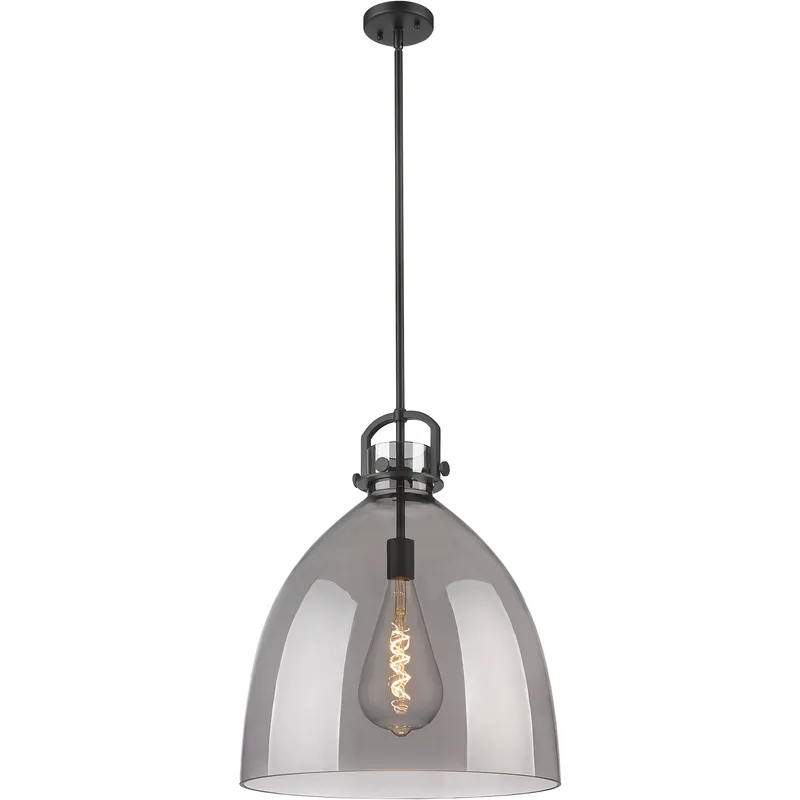 Newton Bell 1 Light 18 inch Matte Black Pendant Ceiling Light in Light Smoke Glass