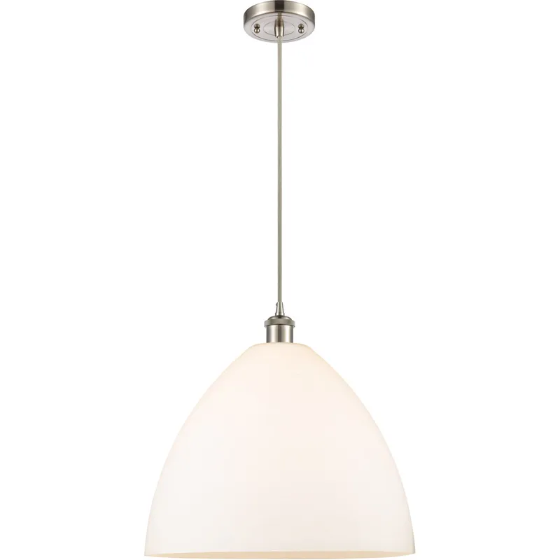Ballston Dome LED 16 inch Brushed Satin Nickel Pendant Ceiling Light in Matte White Glass, Black Textured