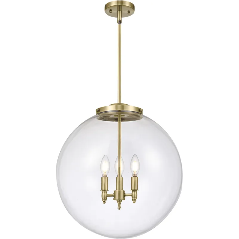Franklin Restoration Beacon 3 Light 18 inch Antique Brass Statement Pendant Ceiling Light in Incandescent, Clear