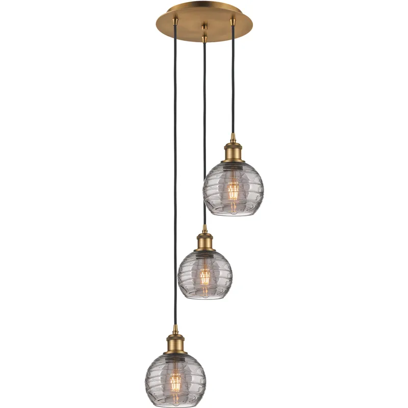 Ballston Athens Deco Swirl 3 Light 12.38 inch Brushed Brass Cord Hung Multi Pendant Ceiling Light