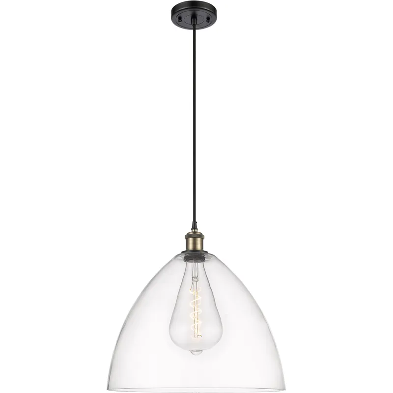 Ballston Dome LED 16 inch Black Antique Brass Pendant Ceiling Light in Clear Glass, Black Textured