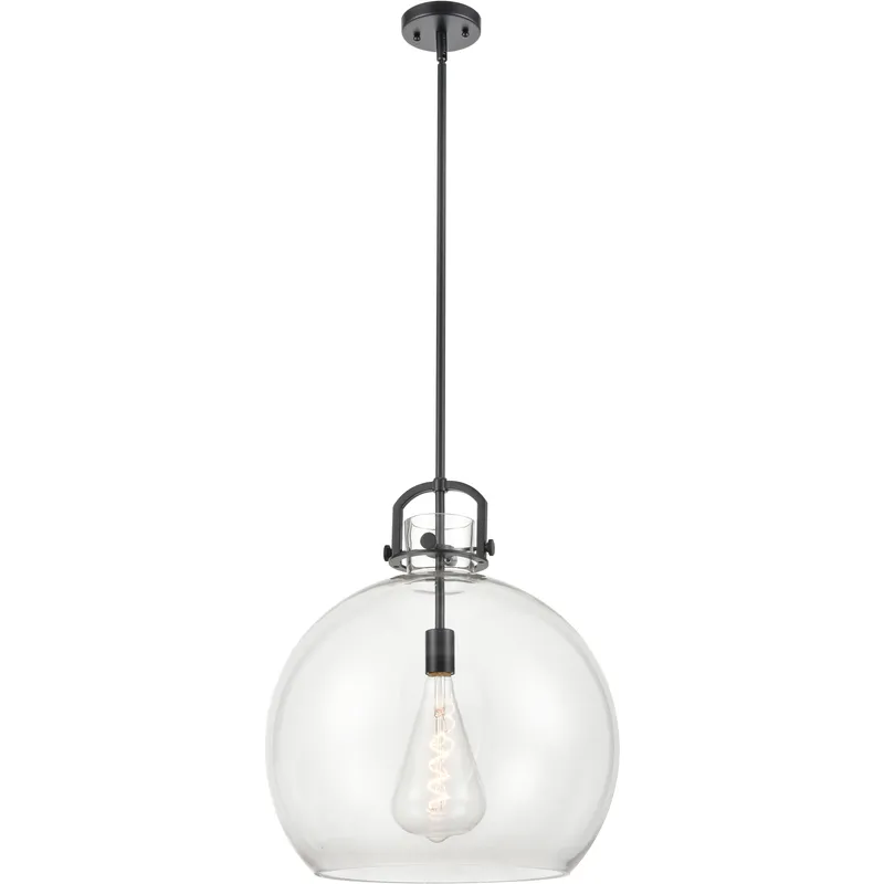 Newton Sphere 1 Light 18 inch Matte Black Pendant Ceiling Light in Clear Glass