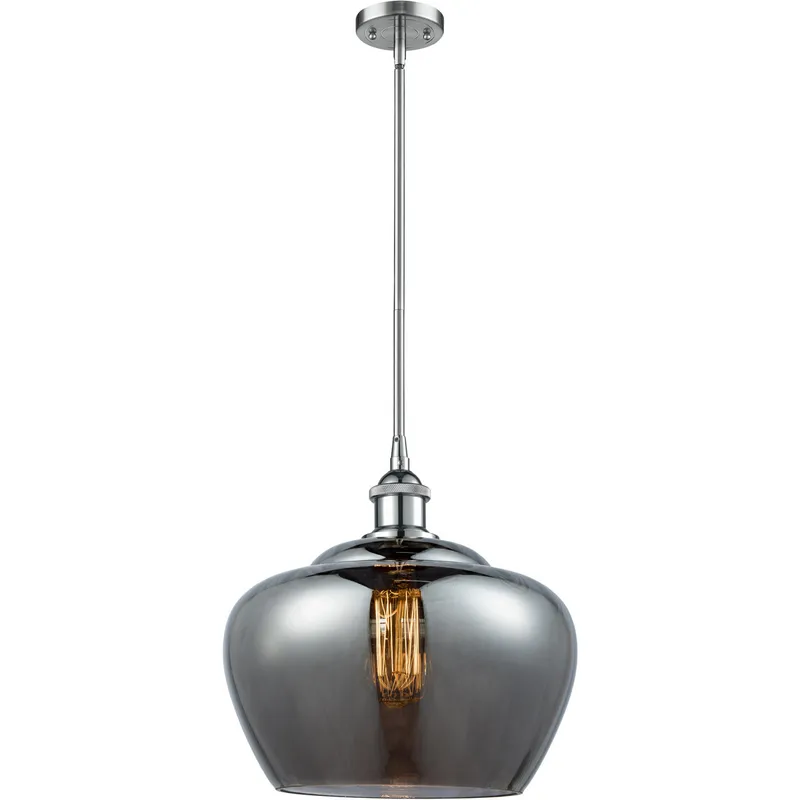 Ballston Large Fenton 1 Light 11 inch Polished Chrome Pendant Ceiling Light in Light Smoke Glass, Ballston