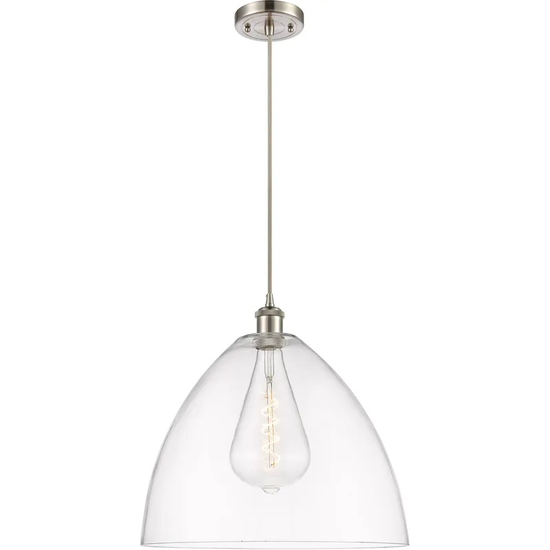 Ballston Dome LED 16 inch Brushed Satin Nickel Pendant Ceiling Light in Clear Glass, Black Textured