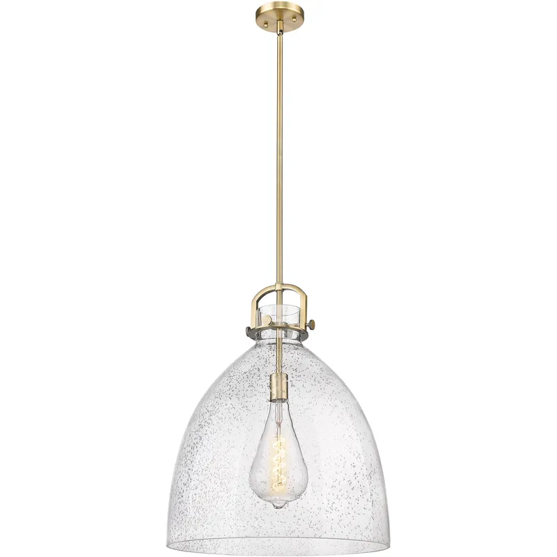Newton Bell 1 Light 18 inch Brushed Brass Pendant Ceiling Light in Seedy Glass