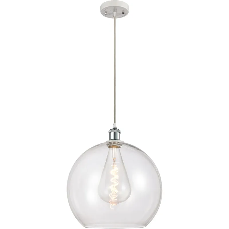 Ballston Athens LED 13.75 inch White and Polished Chrome Pendant Ceiling Light in Clear Glass, Silver