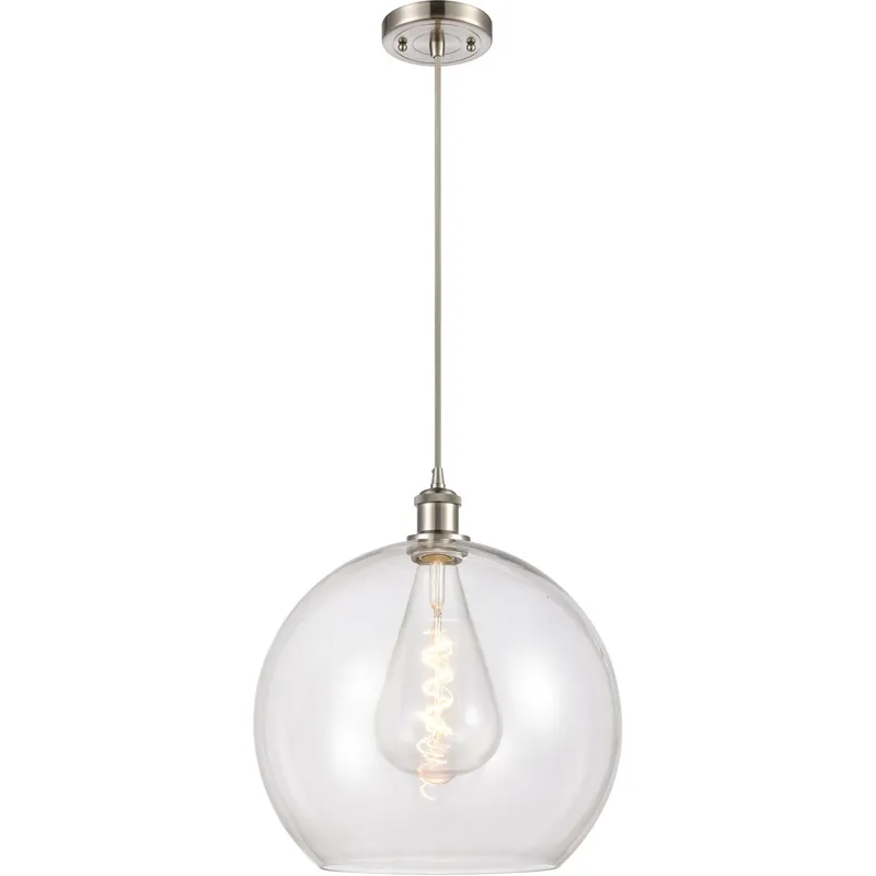 Ballston Athens LED 13.75 inch Brushed Satin Nickel Pendant Ceiling Light in Clear Glass, Silver