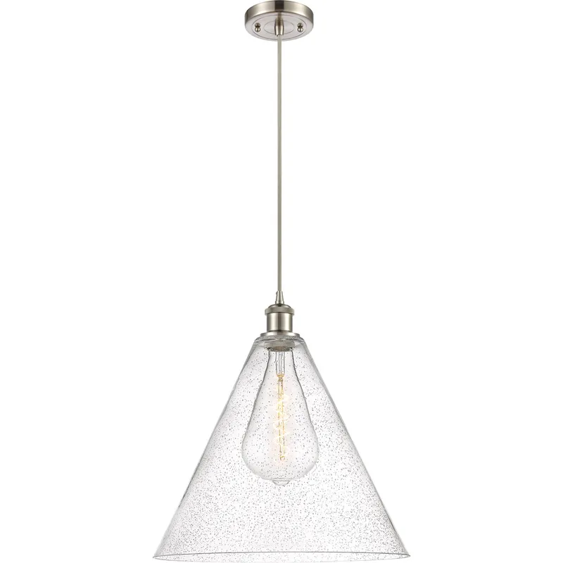 Ballston Cone 1 Light 16 inch Brushed Satin Nickel Pendant Ceiling Light in Seedy Glass
