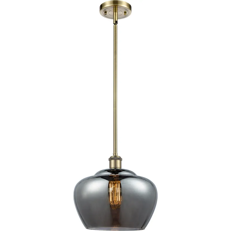 Ballston Large Fenton 1 Light 11 inch Antique Brass Pendant Ceiling Light in Light Smoke Glass, Ballston