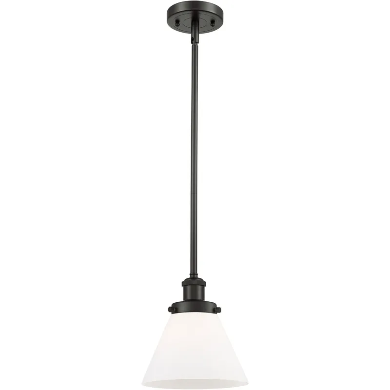 Ballston Large Cone LED 8 inch Oil Rubbed Bronze Pendant Ceiling Light in Matte White Glass, Ballston