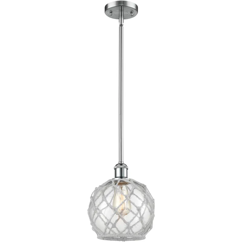 Ballston Farmhouse Rope LED 8 inch Polished Chrome Pendant Ceiling Light in Clear Glass with White Rope, Ballston