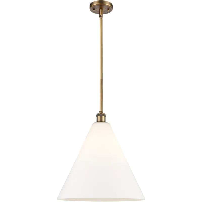 Ballston Cone LED 16 inch Brushed Brass Pendant Ceiling Light in Matte White Glass