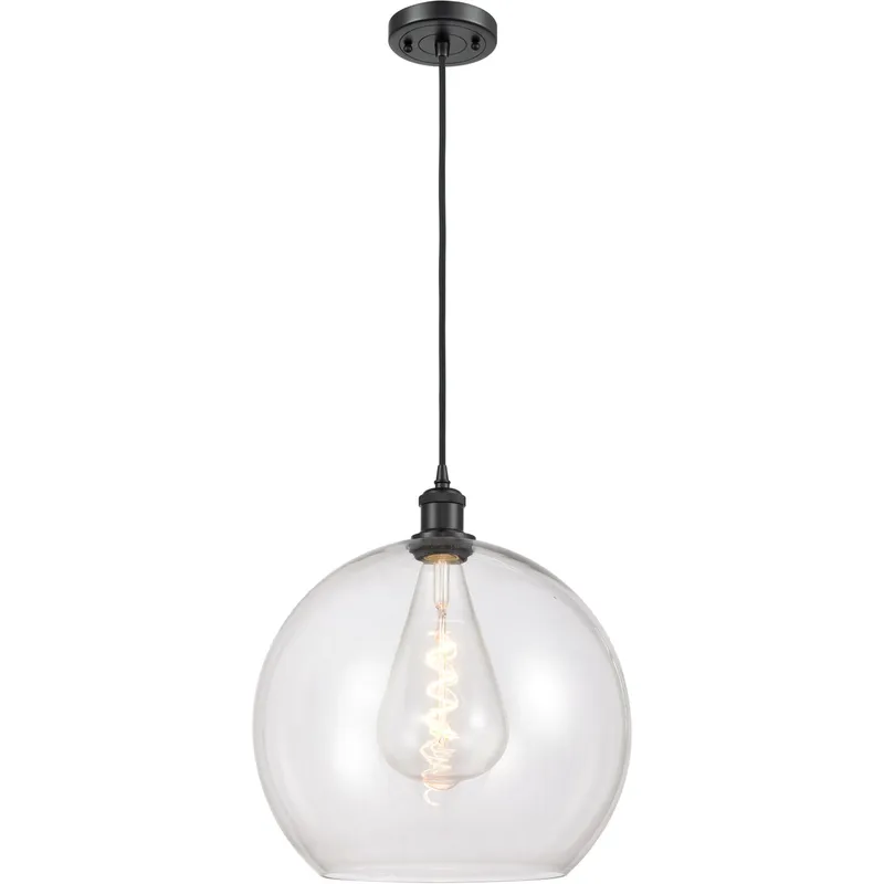 Ballston Athens LED 13.75 inch Matte Black Pendant Ceiling Light in Clear Glass, Black Textured