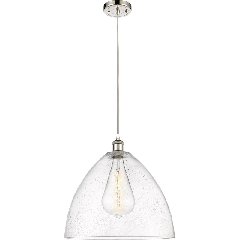 Ballston Dome LED 16 inch Polished Nickel Pendant Ceiling Light in Seedy Glass, Black Textured