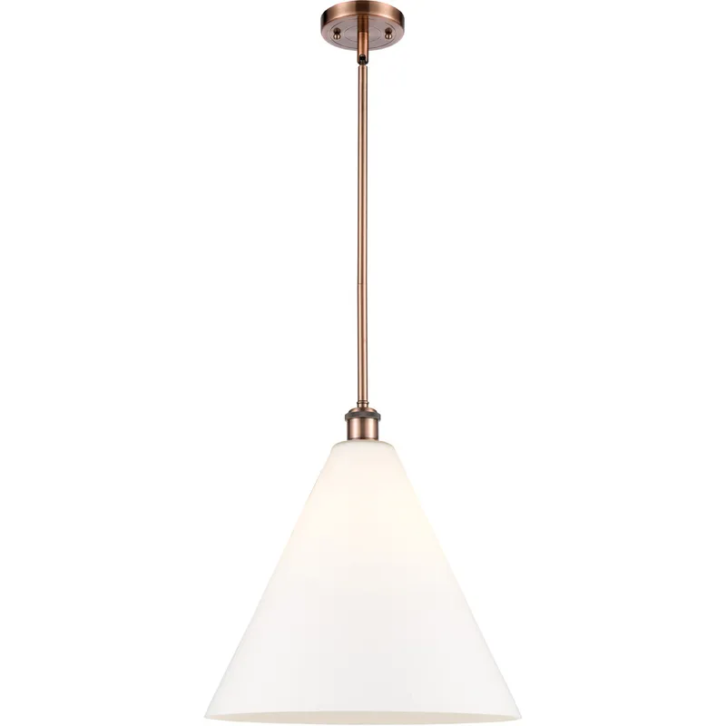 Ballston Cone LED 16 inch Antique Copper Pendant Ceiling Light in Matte White Glass