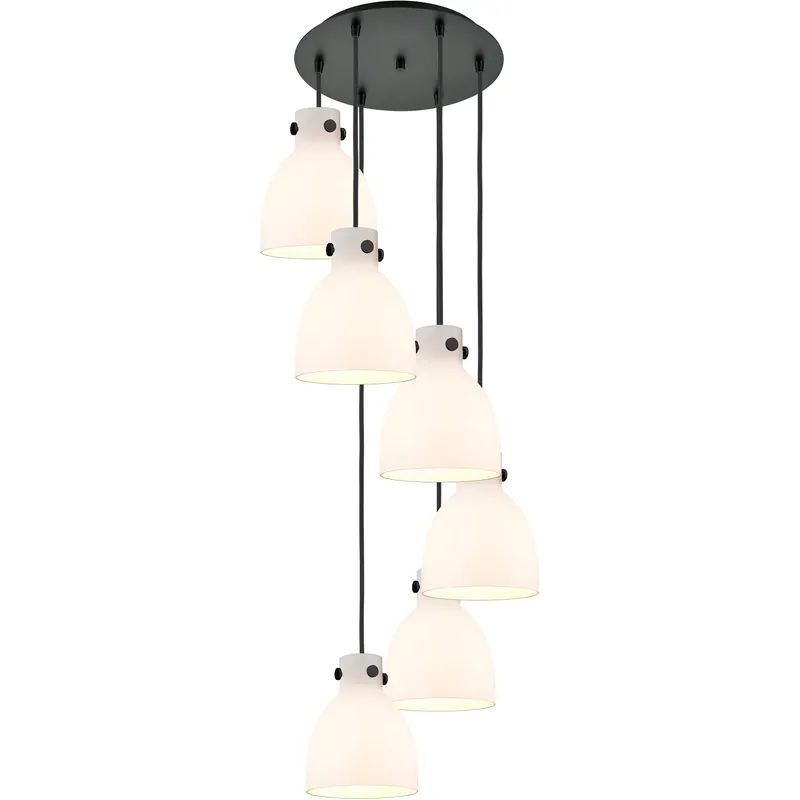 Newton Bell 6 Light 18.63 inch Matte Black Multi Pendant Ceiling Light in White Glass