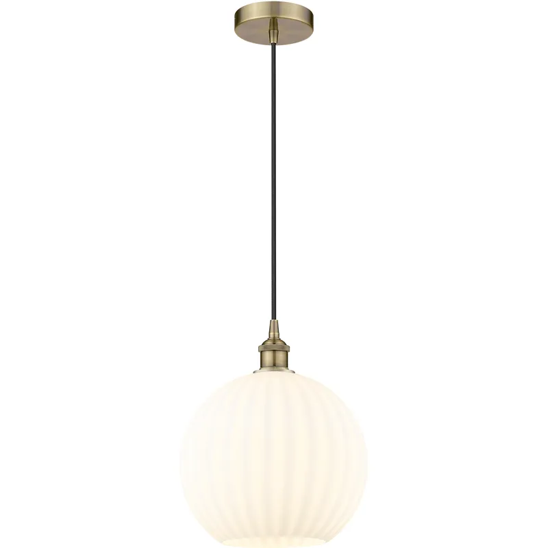 Edison White Venetian 1 Light 12 inch Antique Brass Cord Hung Pendant Ceiling Light