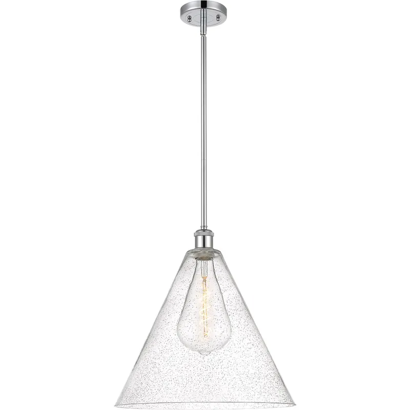 Ballston Cone LED 16 inch Polished Chrome Pendant Ceiling Light in Seedy Glass