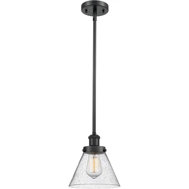 Ballston Large Cone LED 8 inch Matte Black Pendant Ceiling Light in Seedy Glass, Ballston