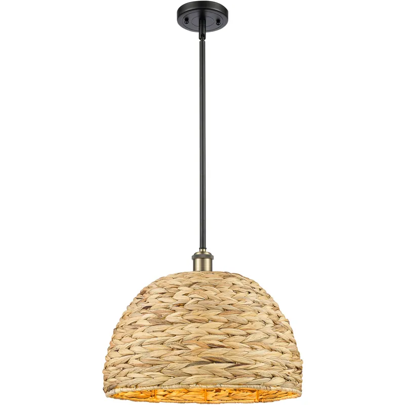 Woven Rattan 1 Light 15.75 inch Black Antique Brass Pendant Ceiling Light