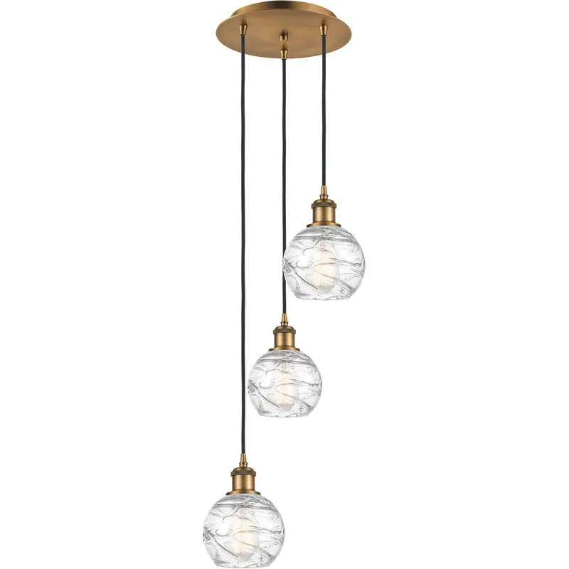 Ballston Athens Deco Swirl 3 Light 13 inch Brushed Brass Multi-Pendant Ceiling Light