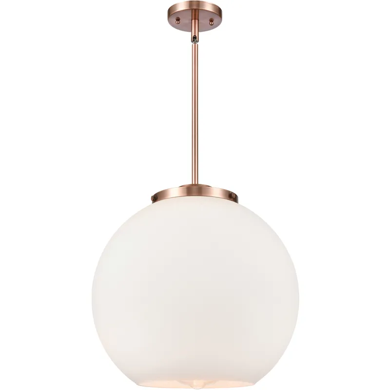 Ballston Athens 1 Light 15.75 inch Antique Copper Pendant Ceiling Light in Incandescent, Matte White
