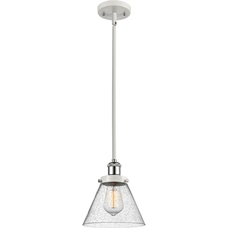 Ballston Large Cone LED 8 inch White and Polished Chrome Pendant Ceiling Light in Seedy Glass