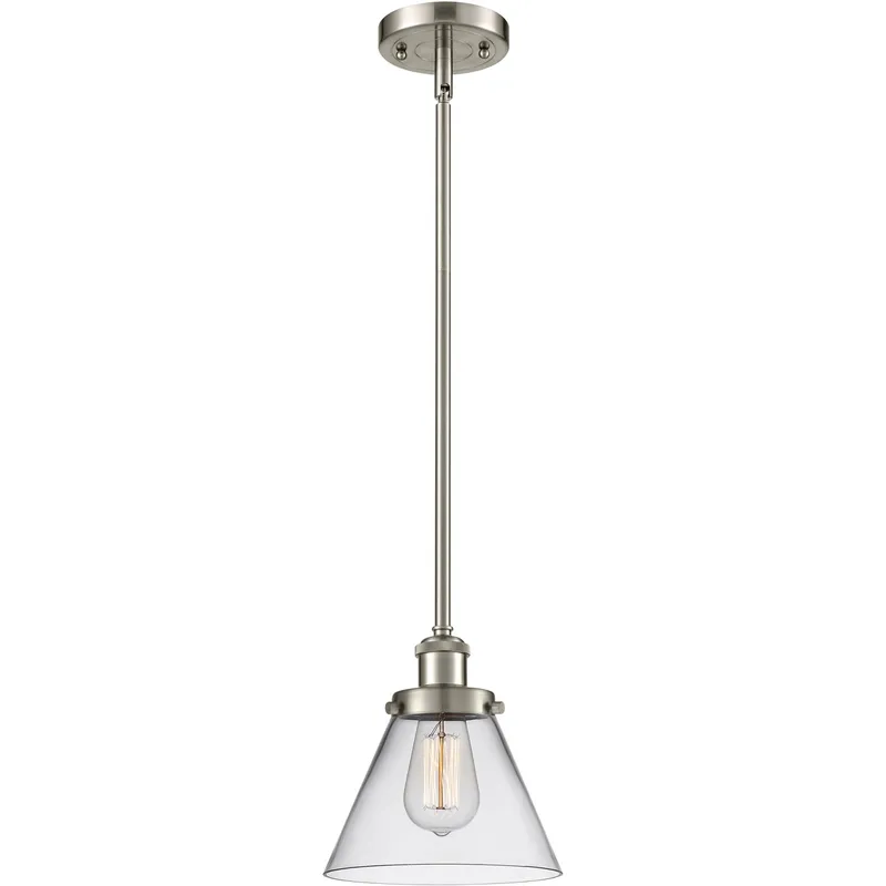 Ballston Large Cone LED 8 inch Brushed Satin Nickel Pendant Ceiling Light in Clear Glass, Ballston