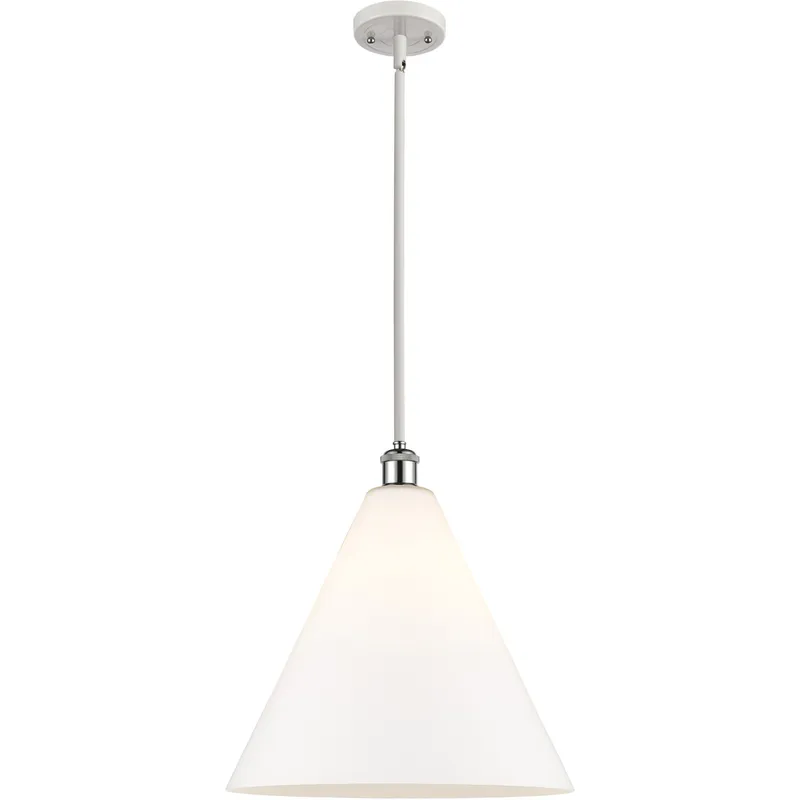 Ballston Cone LED 16 inch White and Polished Chrome Pendant Ceiling Light in Matte White Glass