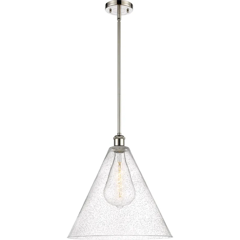 Ballston Cone LED 16 inch Polished Nickel Pendant Ceiling Light in Seedy Glass