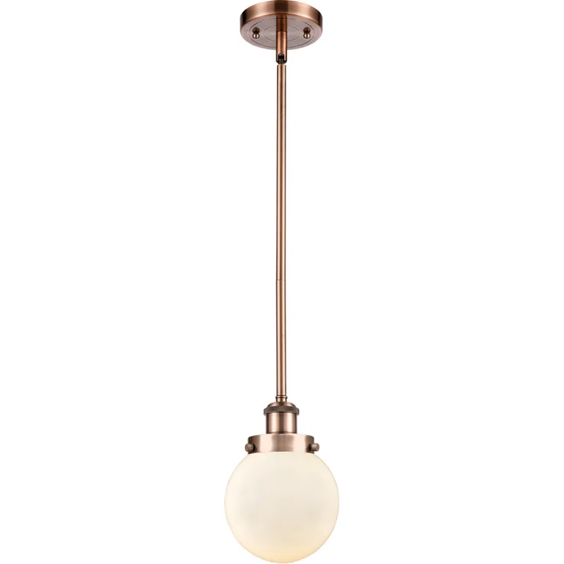 Ballston Beacon LED 6 inch Antique Copper Pendant Ceiling Light in Matte White Glass