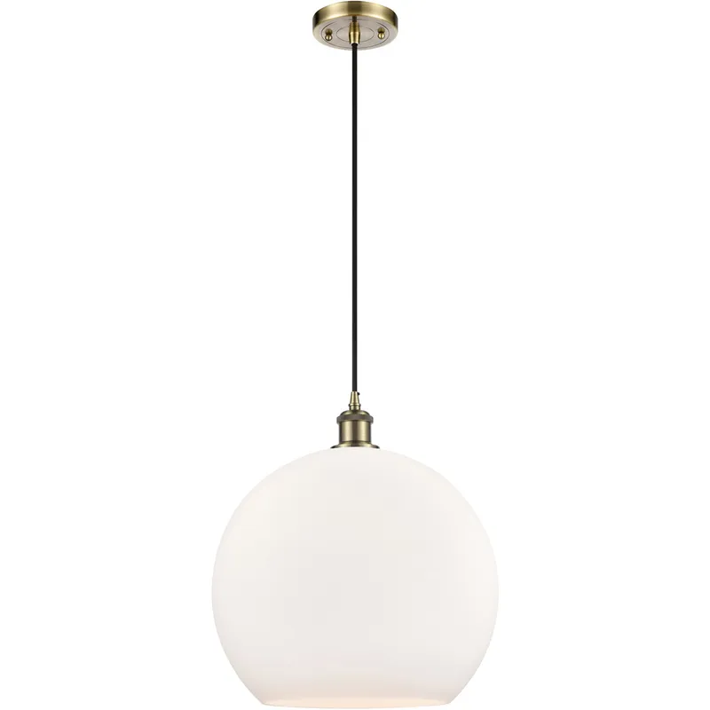 Ballston Athens LED 13.75 inch Antique Brass Pendant Ceiling Light in Matte White Glass, Black Textured
