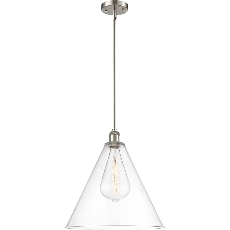 Ballston Cone LED 16 inch Brushed Satin Nickel Pendant Ceiling Light in Clear Glass