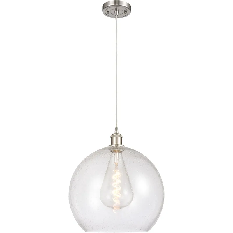 Ballston Athens LED 13.75 inch Brushed Satin Nickel Pendant Ceiling Light in Seedy Glass, Silver
