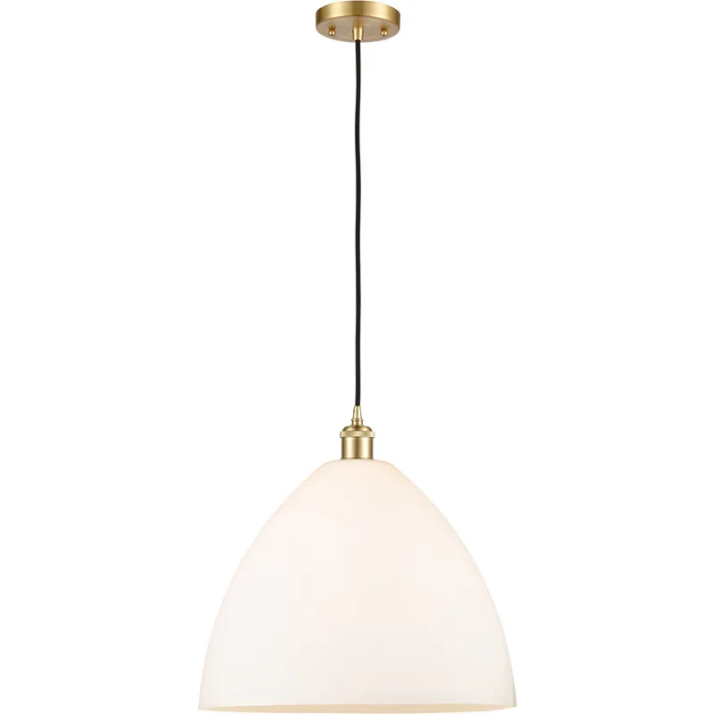 Ballston Dome LED 16 inch Satin Gold Pendant Ceiling Light in Matte White Glass, Black Textured