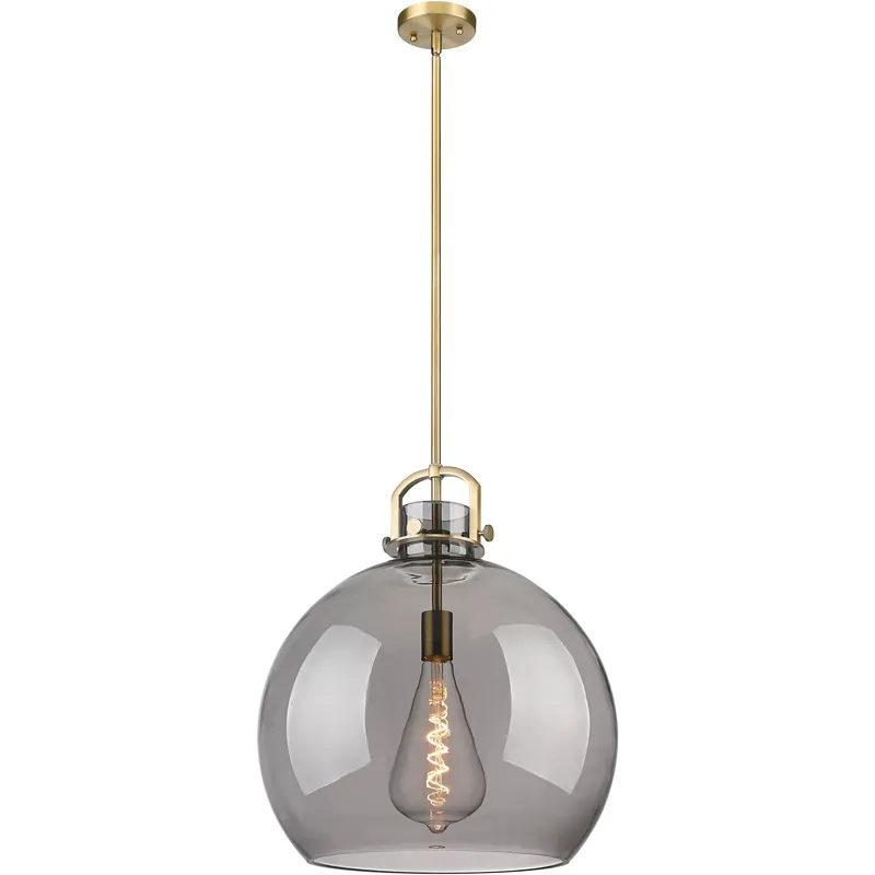 Newton Sphere 1 Light 18 inch Brushed Brass Pendant Ceiling Light in Light Smoke Glass