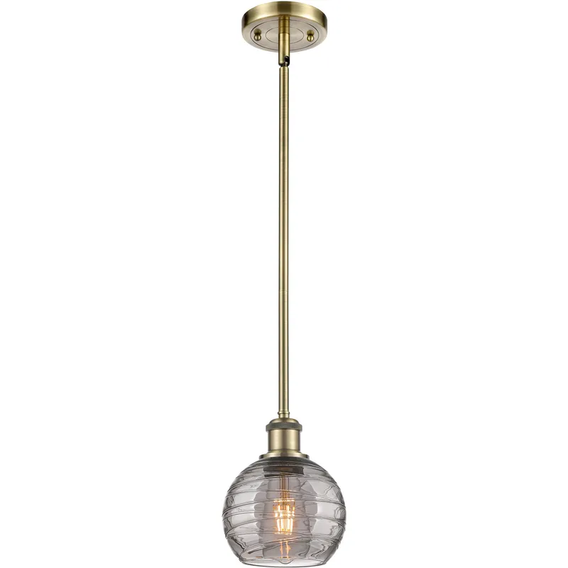 Ballston Athens Deco Swirl 1 Light 5.88 inch Antique Brass Stem Hung Mini Pendant Ceiling Light