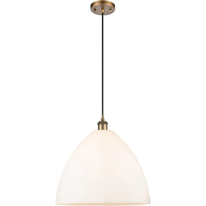 Ballston Dome LED 16 inch Brushed Brass Pendant Ceiling Light in Matte White Glass, Black Textured