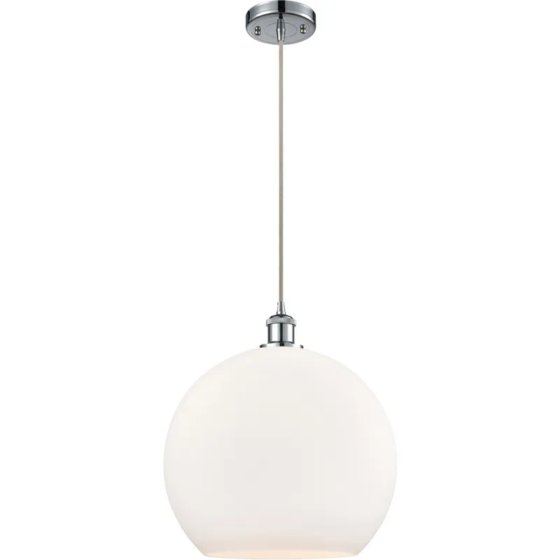 Ballston Athens LED 13.75 inch Polished Chrome Pendant Ceiling Light in Matte White Glass, Silver