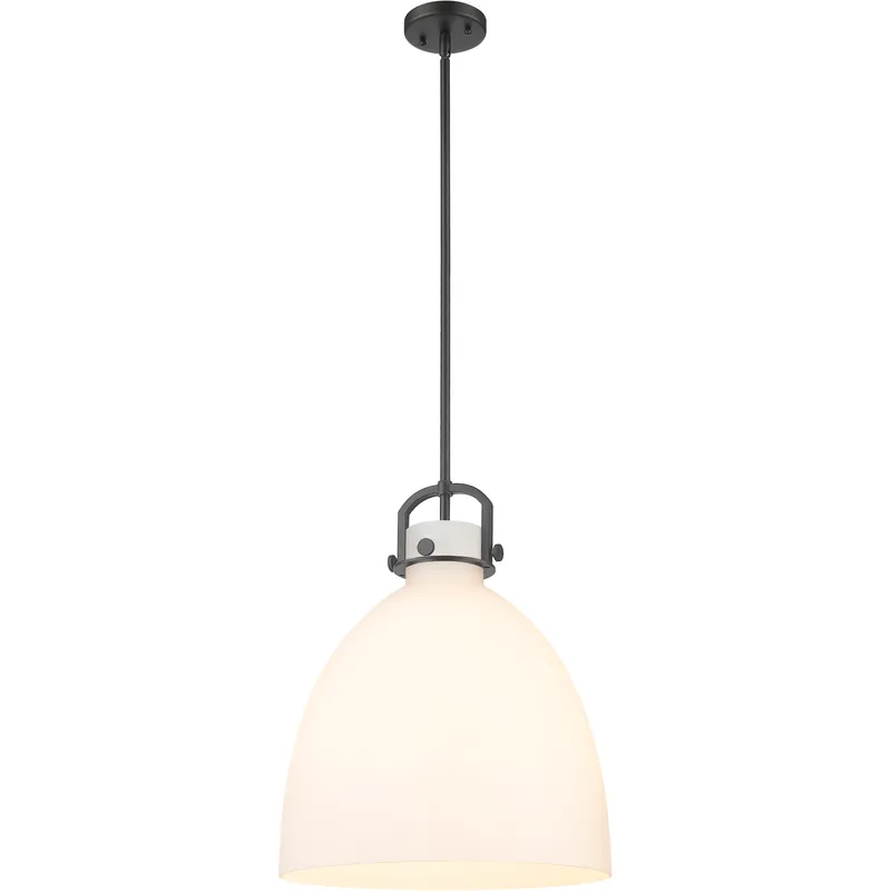 Newton Bell 1 Light 16 inch Matte Black Pendant Ceiling Light in Matte White Glass