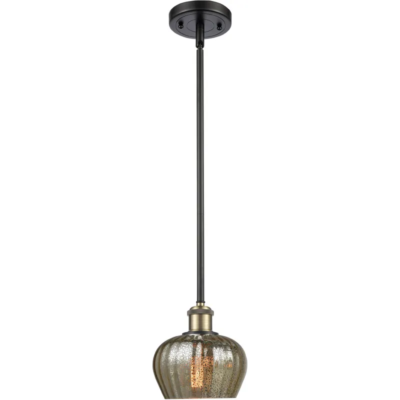 Ballston Fenton LED 7 inch Black Antique Brass Pendant Ceiling Light in Mercury Glass, Ballston