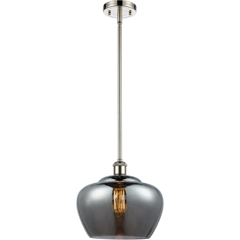Ballston Large Fenton 1 Light 11 inch Polished Nickel Pendant Ceiling Light in Light Smoke Glass, Ballston