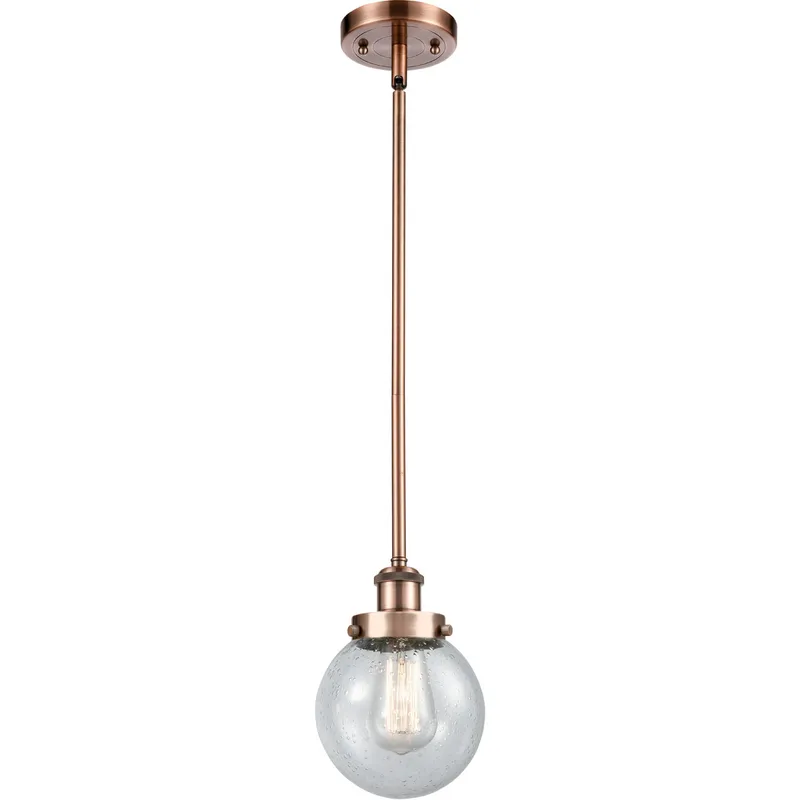 Ballston Beacon LED 6 inch Antique Copper Pendant Ceiling Light in Seedy Glass