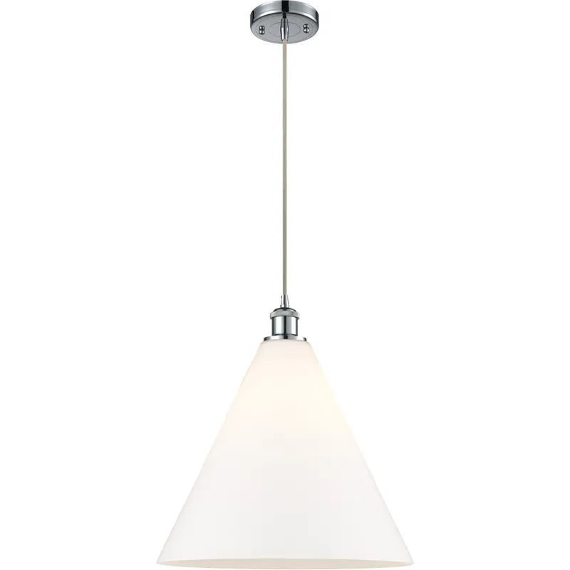 Ballston Cone LED 16 inch Polished Chrome Pendant Ceiling Light in Matte White Glass, Black Textured
