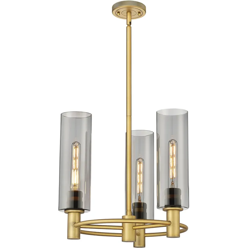 Crown Point 3 Light 18 inch Brushed Brass Pendant Ceiling Light in Light Smoke Glass